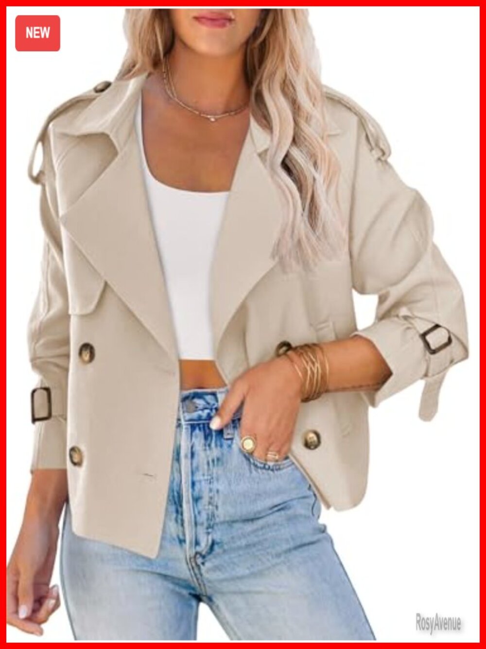 Women's Double Breasted Crop Trench Coat Short Cropped Jacket